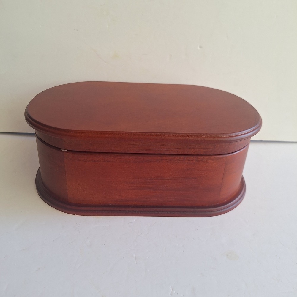 Classic Treasures Cherry Finish Wood Jewelry Box Oval Green Velvet Lining Tray